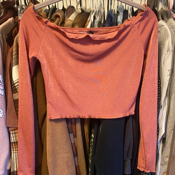 Shimmery Pink Off Shoulder Top - Picture 2 of 5